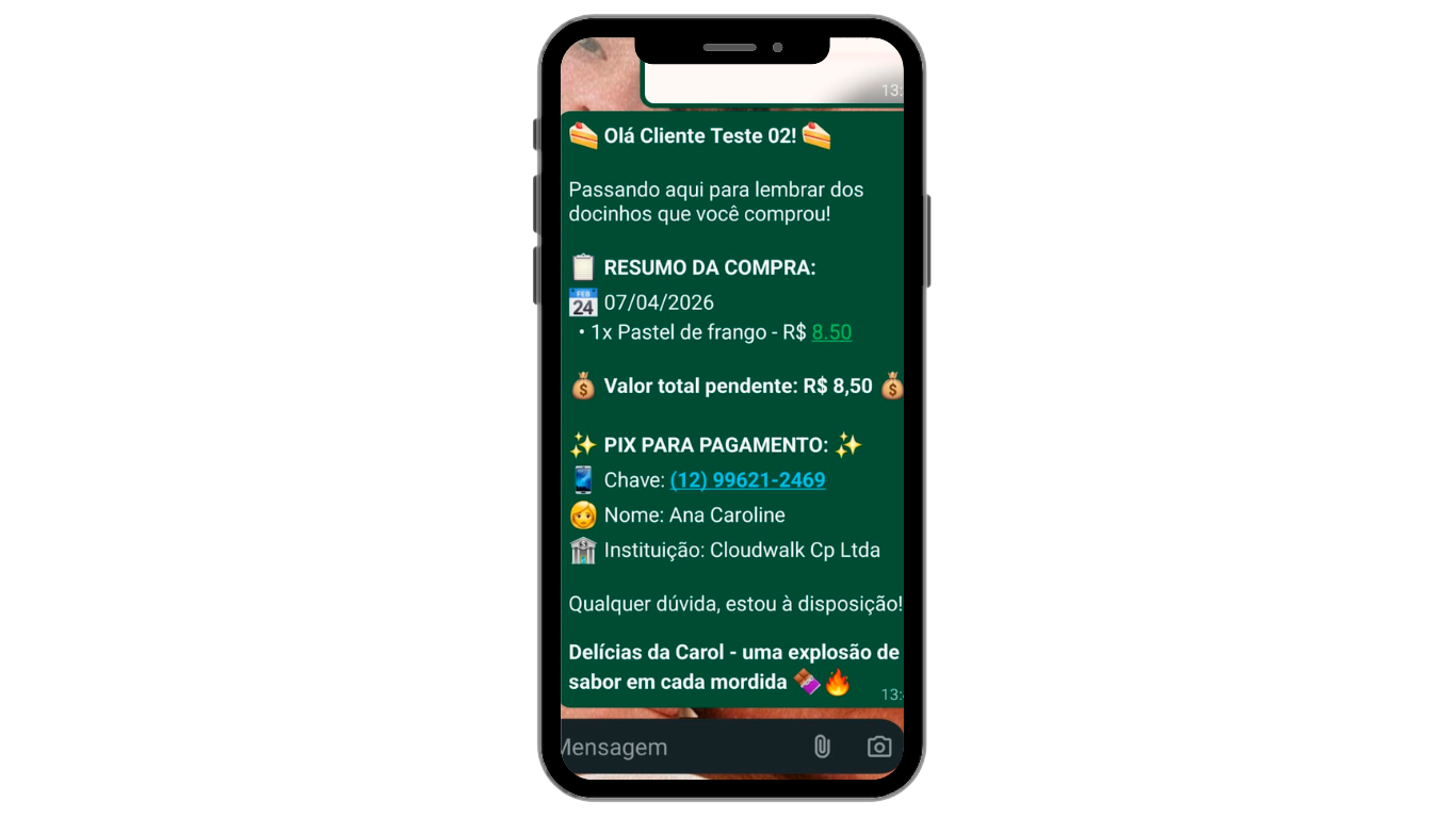 Mensagem personalizada para cobranças no WhatsApp com um botão apenas